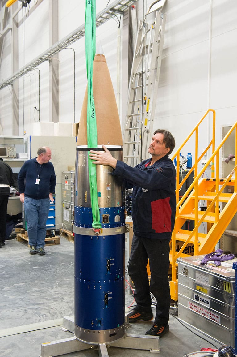 Engineer preparing a rocket.